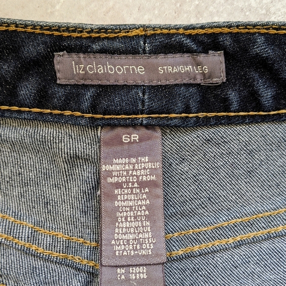 🌼 Liz Claiborne Stretch Denim Mid Rise Straight Leg Jeans, Dark Wash 6 - Picture 3 of 7